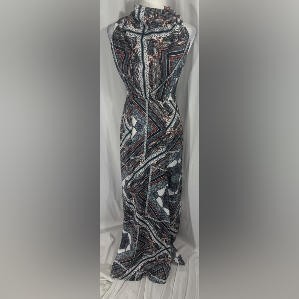TJD Abstract Print Halter Maxi Dress Black Multicolor XS - Picture 3 of 12